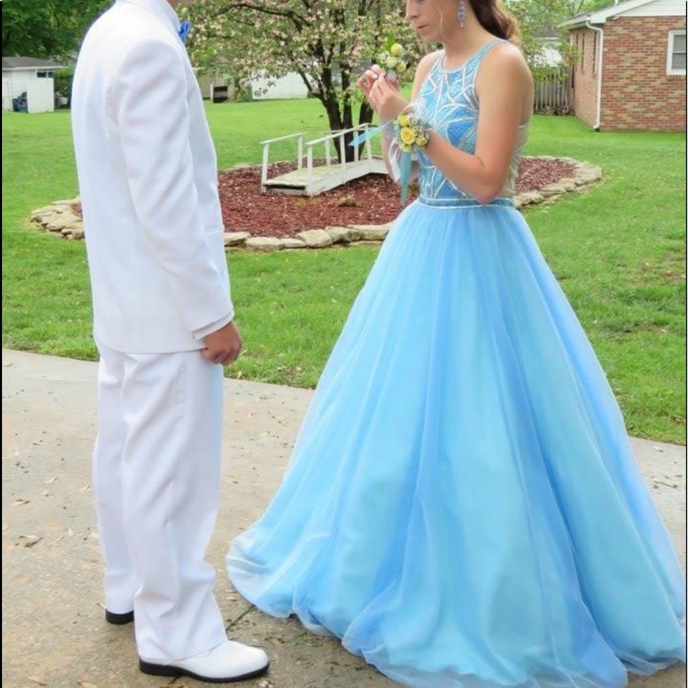 Blue Prom Dress with Blue Earrings - Picture 2 of 12